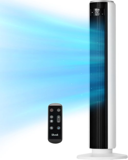 LEVOIT Bladeless Tower Fan - 90° Oscillation, 28dB Quiet Operation, 12H Timer, 5 Speeds | 36 Inch, White