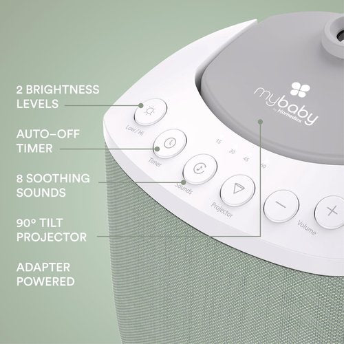 MyBaby SoundSpa Lullaby 2-in-1 Projector & Sound Machine with 8 Soothing Sounds, Adjustable Volume, Rotating Night Light Projector with 3 Calming Images, Auto-Off Timer, by Homedics