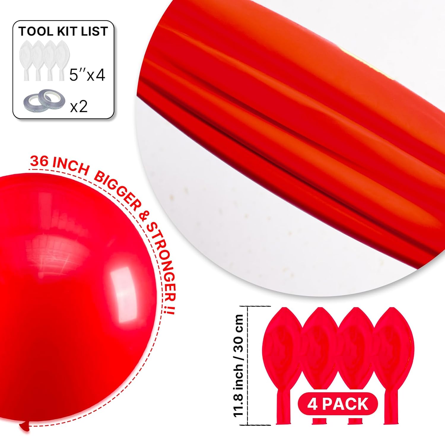 PartyWoo Red Helium Balloons - 36 Inch Red Balloons for Birthday, Graduation & Events