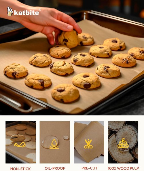 Katbite 200Pcs Heavy Duty Unbleached Parchment Paper Sheets - Perfect for Baking, Cooking & Frying (9x13 Inch)