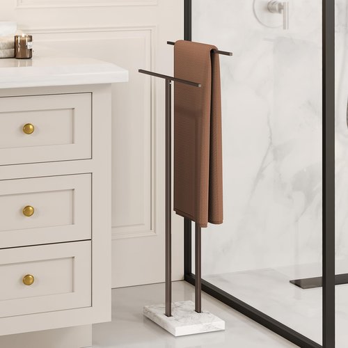 KES Bronze Standing Towel Rack with Weighted Marble Base, 2-Tier Towel Rack Stand for Bathroom Floor, Bath Towel Holder Fits Bath Towel & Hand Towel,18/8 Stainless Steel, BTH217-BB