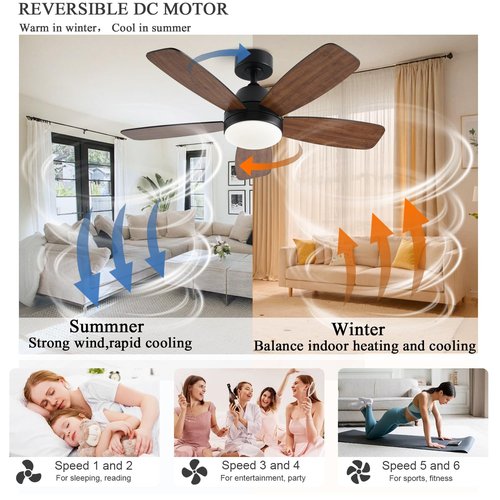GJeg Ceiling Fans with Lights, 42 Inch Low Profile Ceiling Fan with Lights and Remote Control, LED Dimmable DC Reversible, 8 Speed, Noiseless, Modern Brown Ceiling Fan for Bedroom, Indoor/Outdoor Use