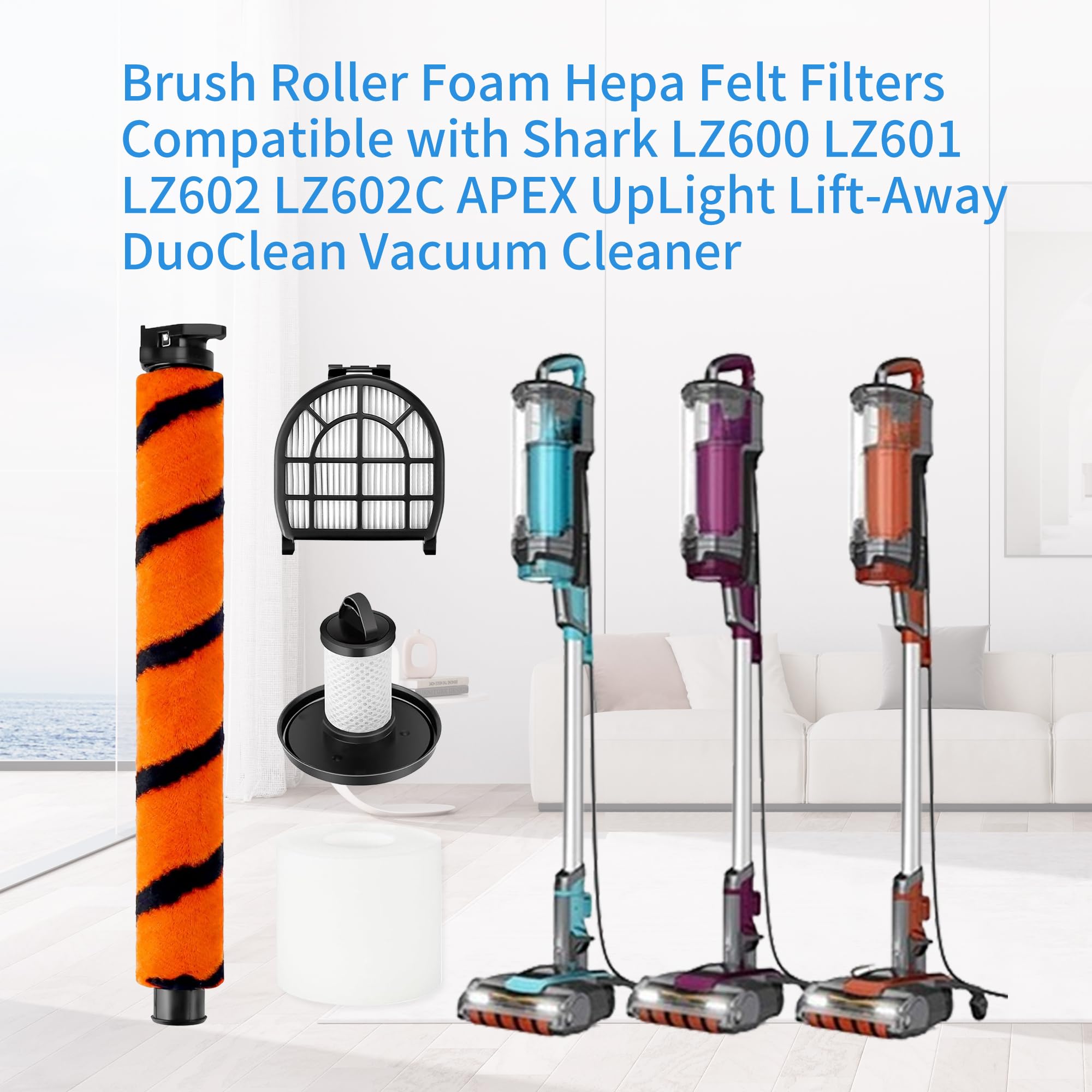 Amyehouse Brush Roller Foam Hepa Felt Filters Compatible with Shark LZ600 LZ601 LZ602 LZ602C APEX UpLight Lift-Away DuoClean Vacuum Cleaner # XFFLZ600 & XHFFC600