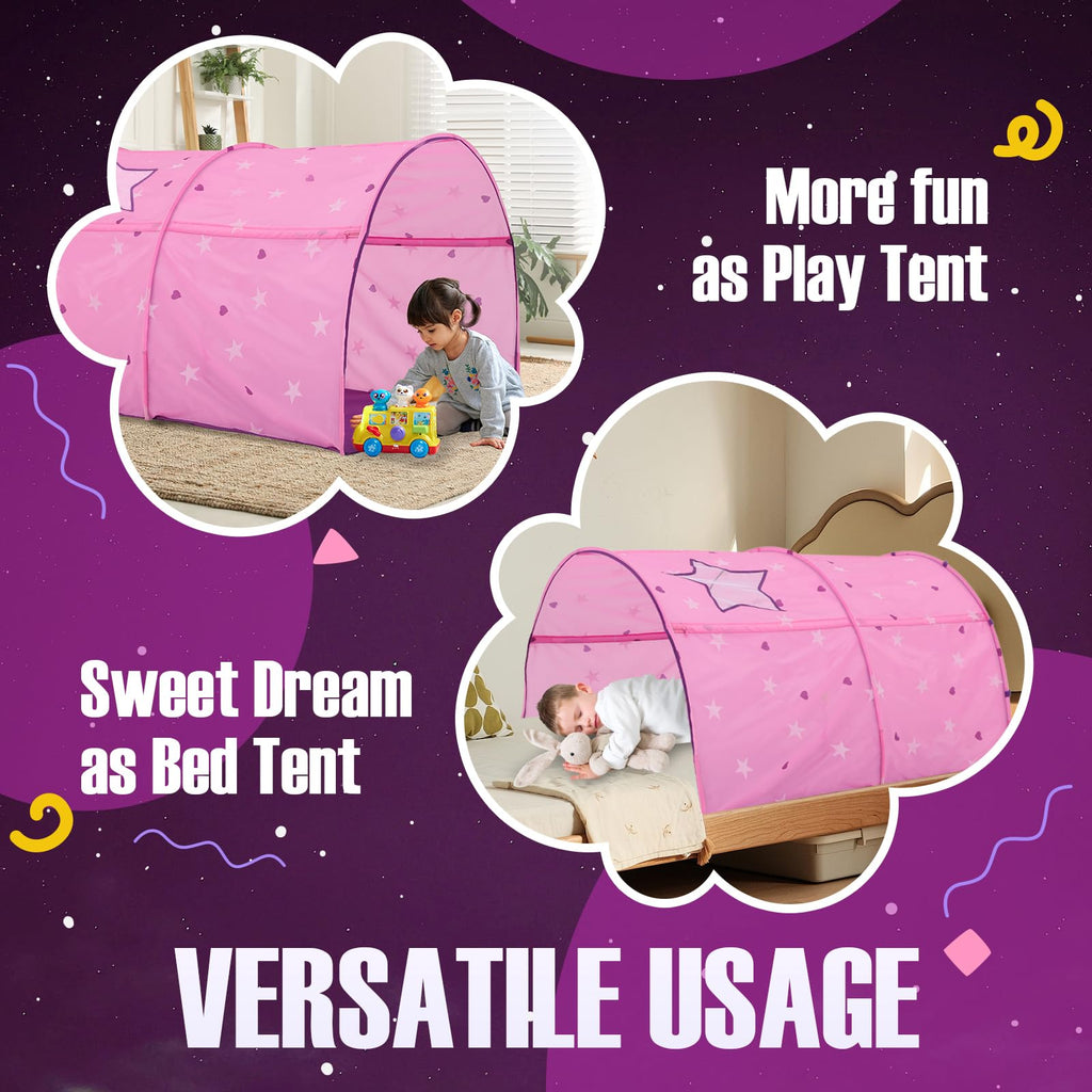 Alvantor® Starlight Bed Canopy Dream Play Tents Playhouse Privacy Space Twin Sleeping Indoor Stars Boys Girls Pop Up Portable Frame Curtains Pink, Patent Pending