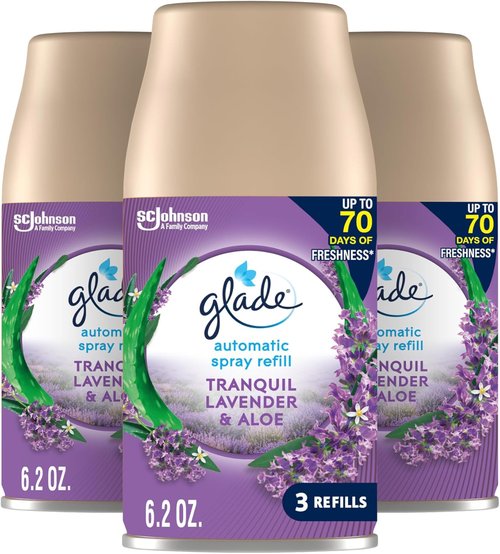 Glade Automatic Spray Refill - Tranquil Lavender & Aloe Air Freshener | 6.2 Oz, 3 Count for Home & Bathroom