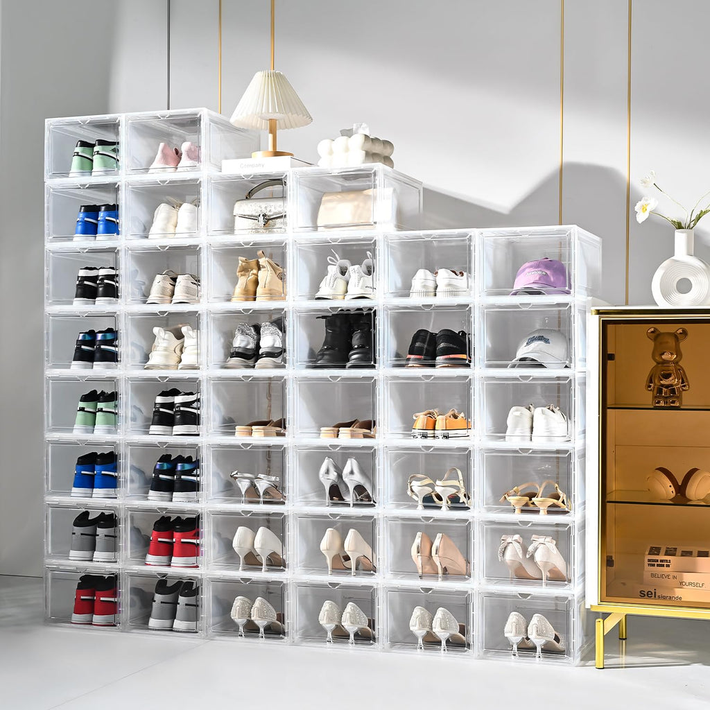 beehomay Large Shoe Boxes Clear Plastic Stackable，Drop Front Shoe Box with Clear Door, Shoe Containers For Sneaker Display,Fit up to US Size12