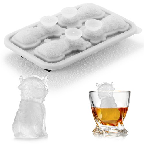 ACOOKEE 3D Highland Cow Ice Cube Tray Fun Shapes, Novelty Highland Cow Gifts, Holiday Stocking Stuffers for Men Women, Cute Highland Cattle Ice Mold for Whiskey,Cocktail,Bourbon