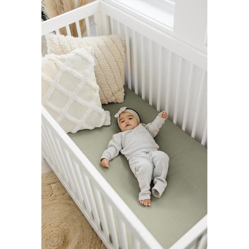 Konssy Muslin Crib Sheets - Soft Cotton Baby Sheets for Standard Crib Mattress | 2 Pack, 52"x28" (Fog Green, Cream)