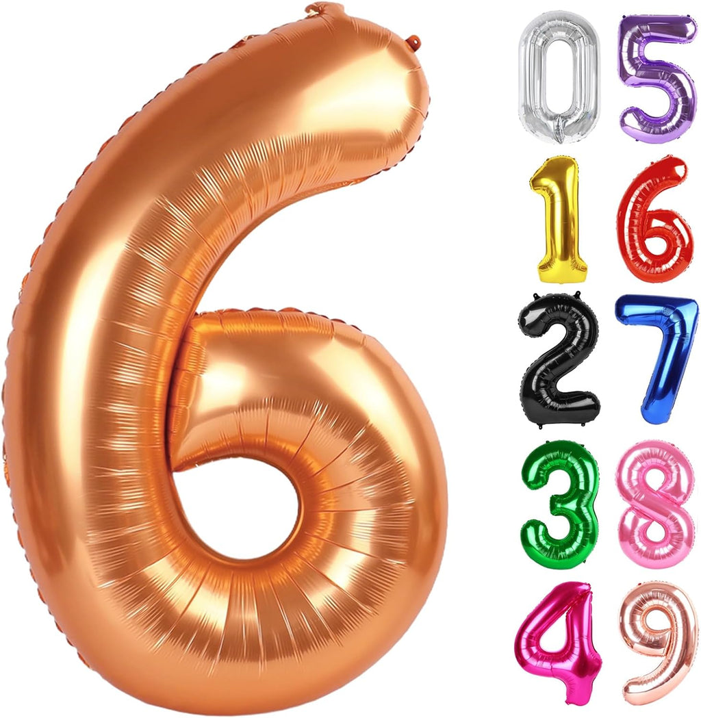 Orange Number 6 Balloon - 40 Inch Giant Foil Balloon for 6th Birthday Party Decorations