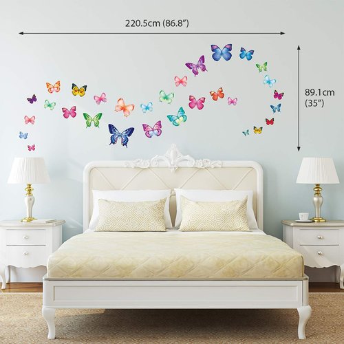 DECOWALL DS9-1302 30 Vibrant Butterflies Kids Wall Stickers Wall Decals Peel and Stick Removable Wall Stickers for Kids Nursery Bedroom Living Room d?cor