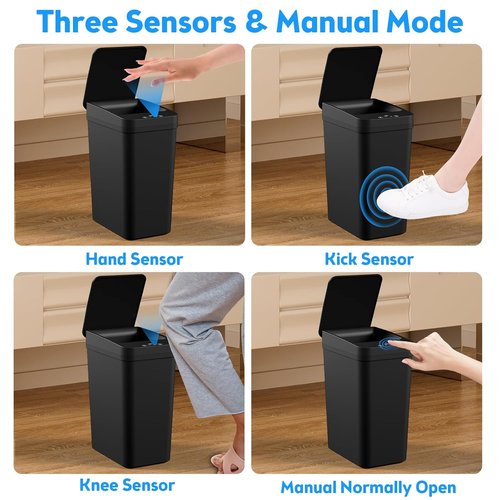 KOEYLE Touchless Bathroom Trash Can - 2 Pack 2.2 Gallon Slim Motion Sensor Bins | Waterproof Black