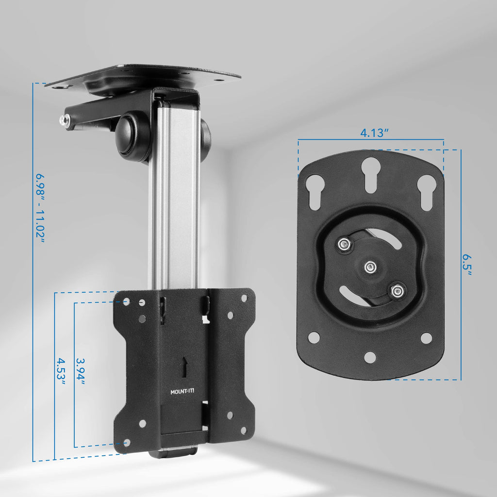 Mount-It! Folding Ceiling TV Mount | Flip Down and Under Cabinet TV Bracket for Compact Screens 13-27 Inch | Space-Saving Tilt and Swivel Design | Adjustable Height | VESA 75x75, 100x100 | Max 44 lbs