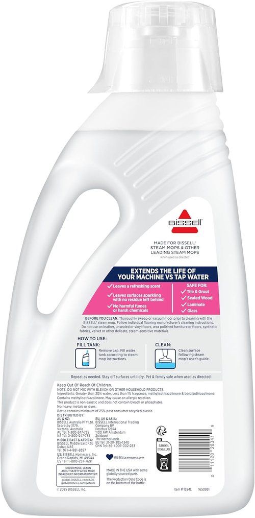 Bissell Spring Breeze Steam Water - 80oz Refreshing Formula for Deep Cleaning
