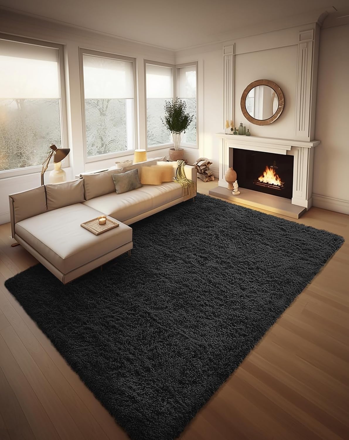 Ophanie 8x10 Black Area Rug - Soft Shag Carpet for Living Room & Nursery | Thick, Fluffy Design