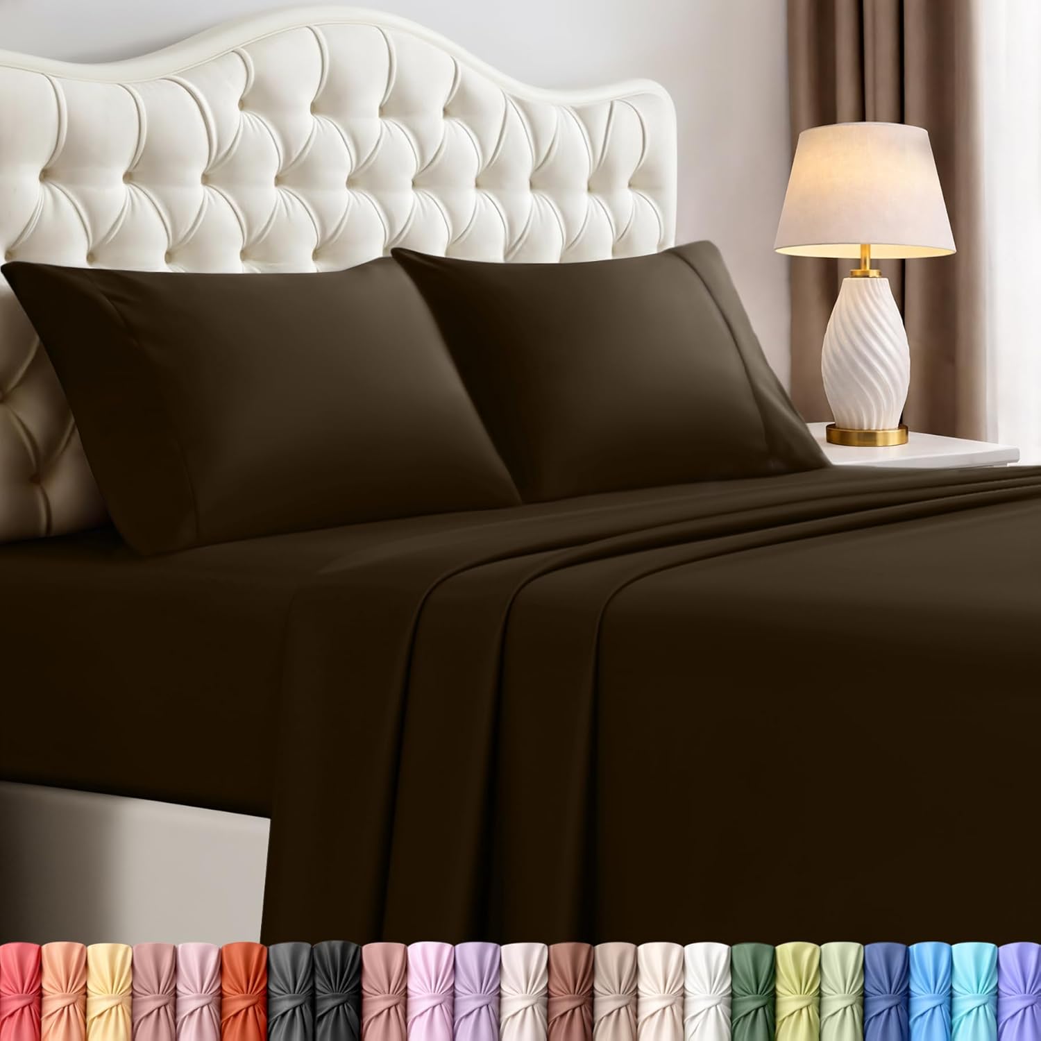 Utopia Bedding King Bed Sheets Set - 4-Piece Brushed Microfiber - Fade & Shrink Resistant | Easy Care (King, Brown)
