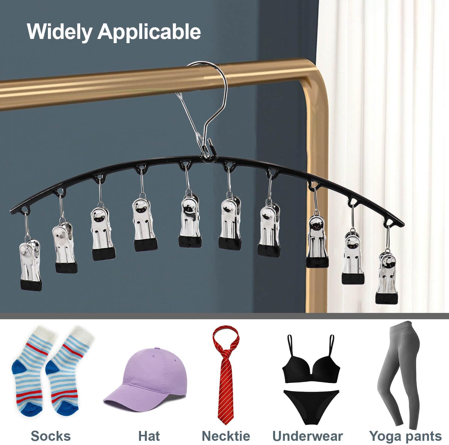 Skiennix Legging Organizer - Space-Saving Metal Hangers with Clips for Closet | 3-Pack, Black