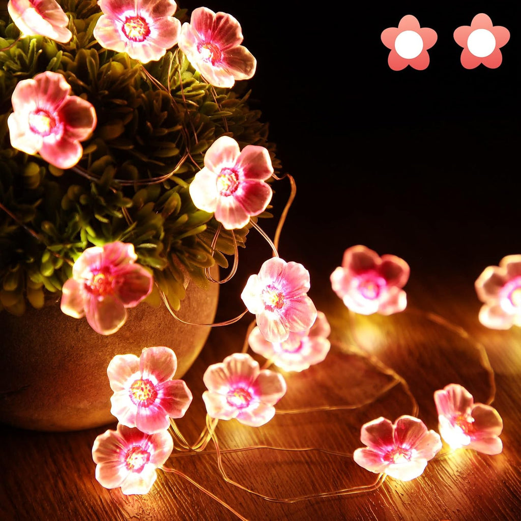 Mudder Cherry Blossom String Lights - 13 FT, 40 LEDs, USB & Battery Operated, Pink Fairy Lights for Indoor/Outdoor Decor