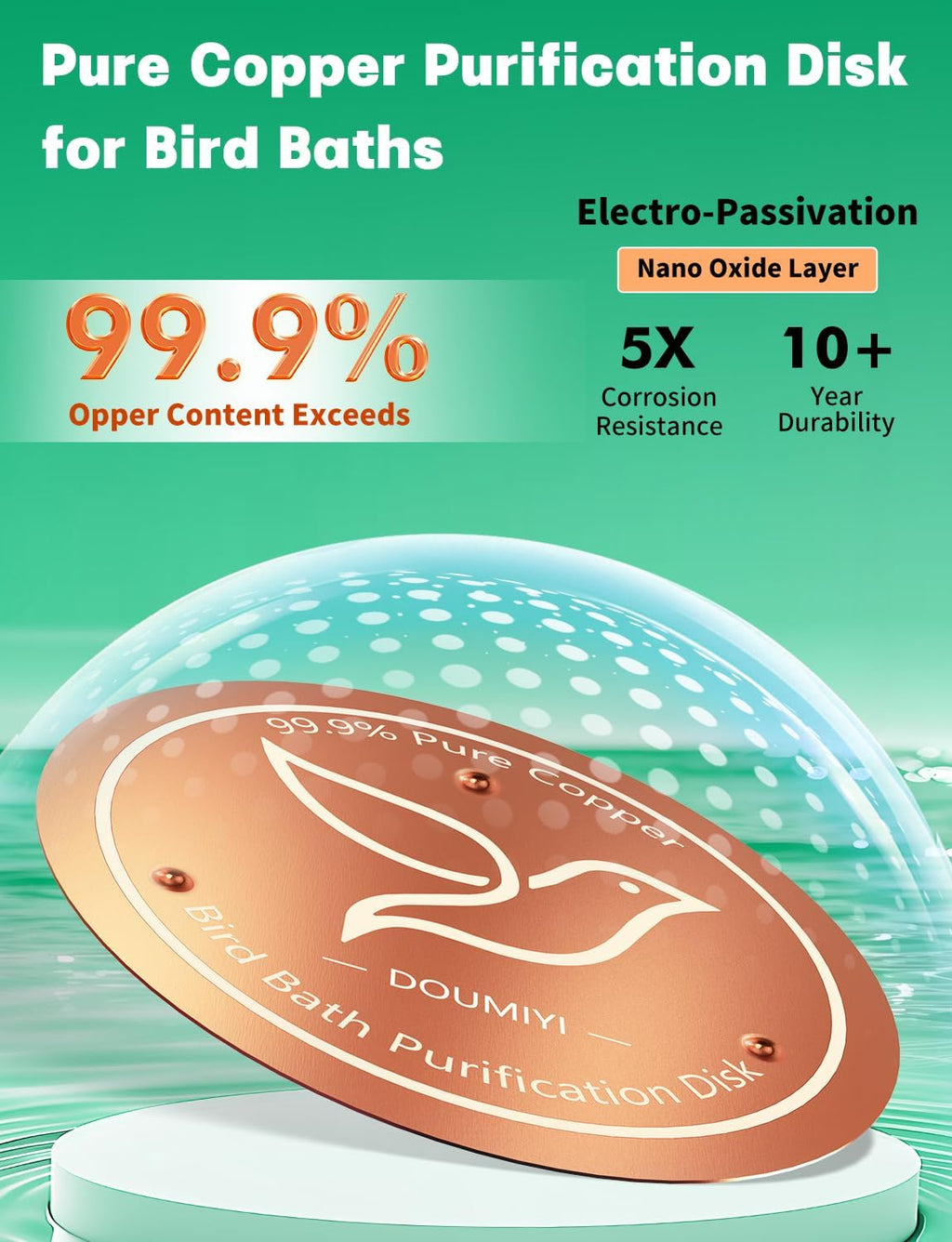Nature’s Purifier 2-Pack Copper Bird Bath Cleaning Disks - 99.9% Pure Copper, 0.6mm Thick