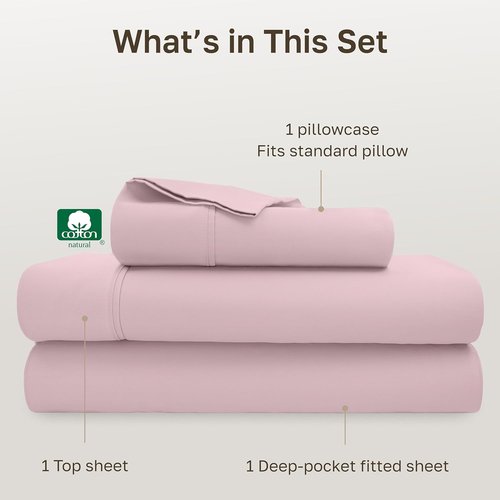 California Design Den Twin XL Cotton Sheet Set - 100% Soft, 400 Thread Count, Silky Smooth Sateen - Pink