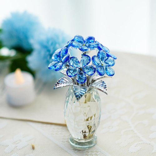 H&D Hyaline & Dora Blue Crystal Forget Me Not Flower Figurine - Elegant Home Decor & Gift for Women