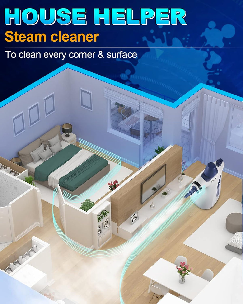 Skiennix Handheld Steam Cleaner - Multi-Surface Pressurized Steamer with 11-Piece Accessory Set