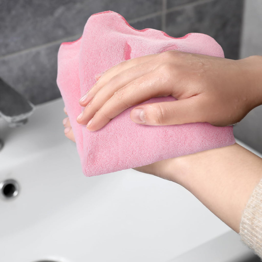 SmoothNovelty 2 Pcs Fingertip Towels for Bathroom 12 x 18 Inch Small Fingertip Towels with Scalloped Pink Bow Design Embroidery Coquette Bow 100% Cotton Soft Absorbent Guest and Housewarming Gift