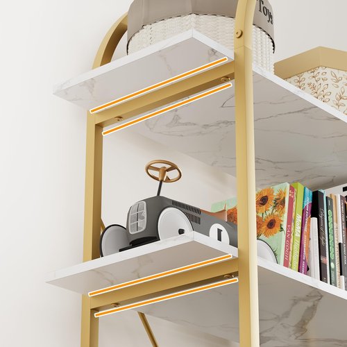Arbuxzuy Arched Bookshelf 5 Tier Book Shelf, 31.5 Inch Width Industrial Arch Bookcase, Curved Tall Bookshelf with Open Shelves for Home Office, Living Room, Bedroom, Gold