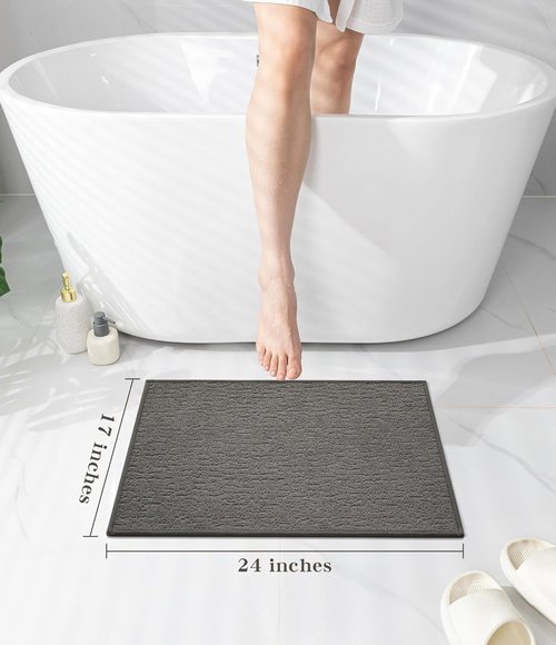 Chakme Ultra Thin Non-Slip Bathroom Rug Mat | Quick Dry Absorbent 24"x17" - Grey