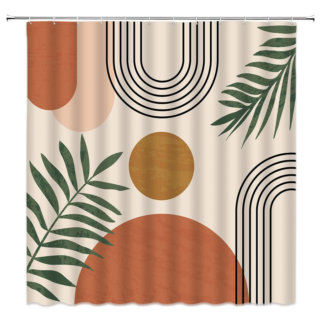 Mid Century Modern Shower Curtain Boho Beige Orange Abstract Retro Aesthetic Fabric for Bathroom Decor Bathtub with Hooks (70" WX70 H)