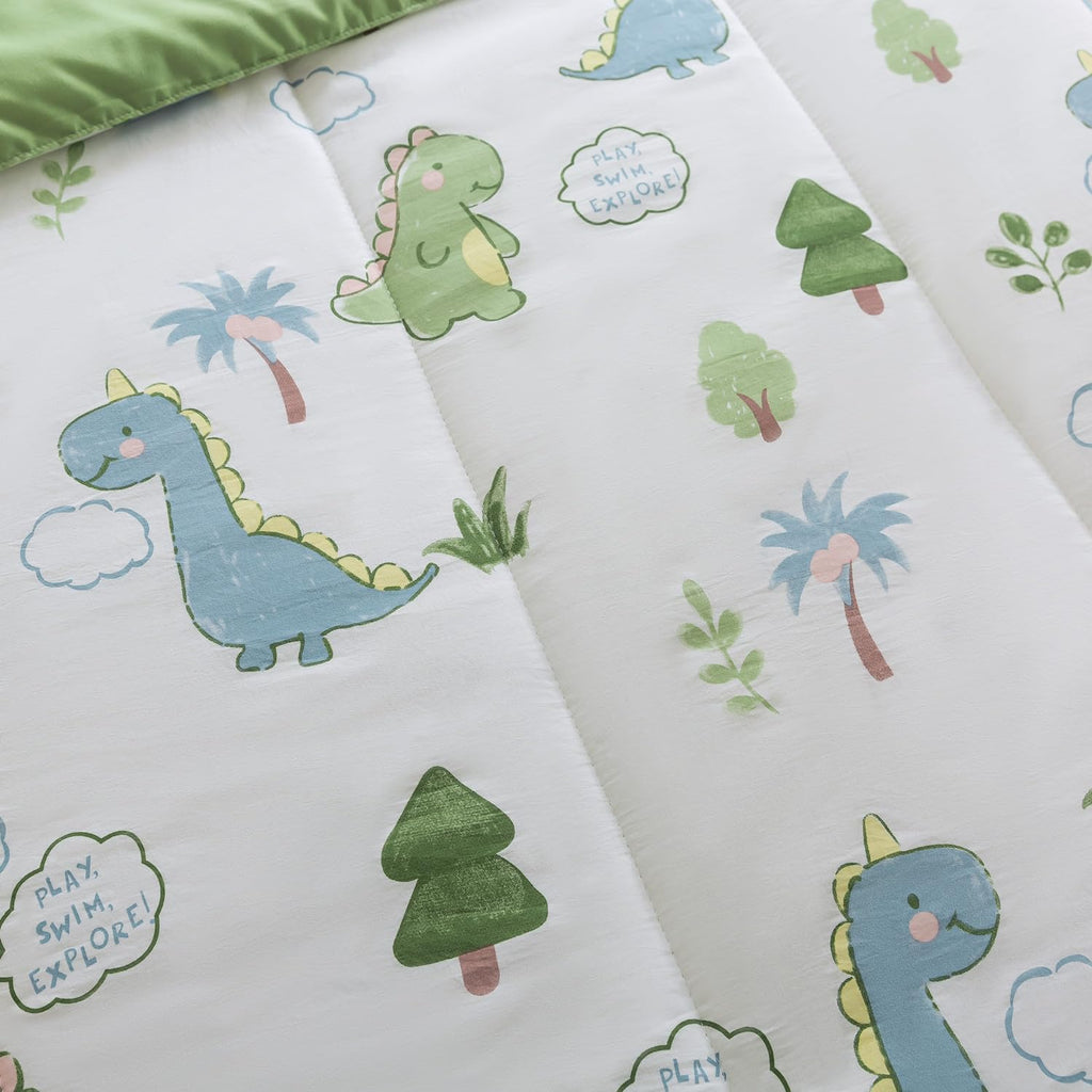 qjmiaofang 4Pcs Zipper Bedding Twin for Kids Dinosaur Comforter Set Boys Teens Zip Up Bedding with Sheets All Season Cute Little Dinosaur All in One Zipper Bed Set with Fitted Sheet Decor