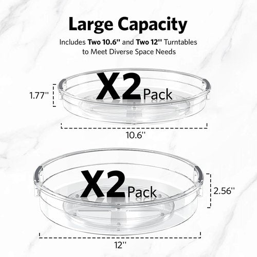 LAMU Lazy Susan Organizer - Clear Turntable for Kitchen & Bathroom Storage | 2 Sizes: 12in & 10.6in