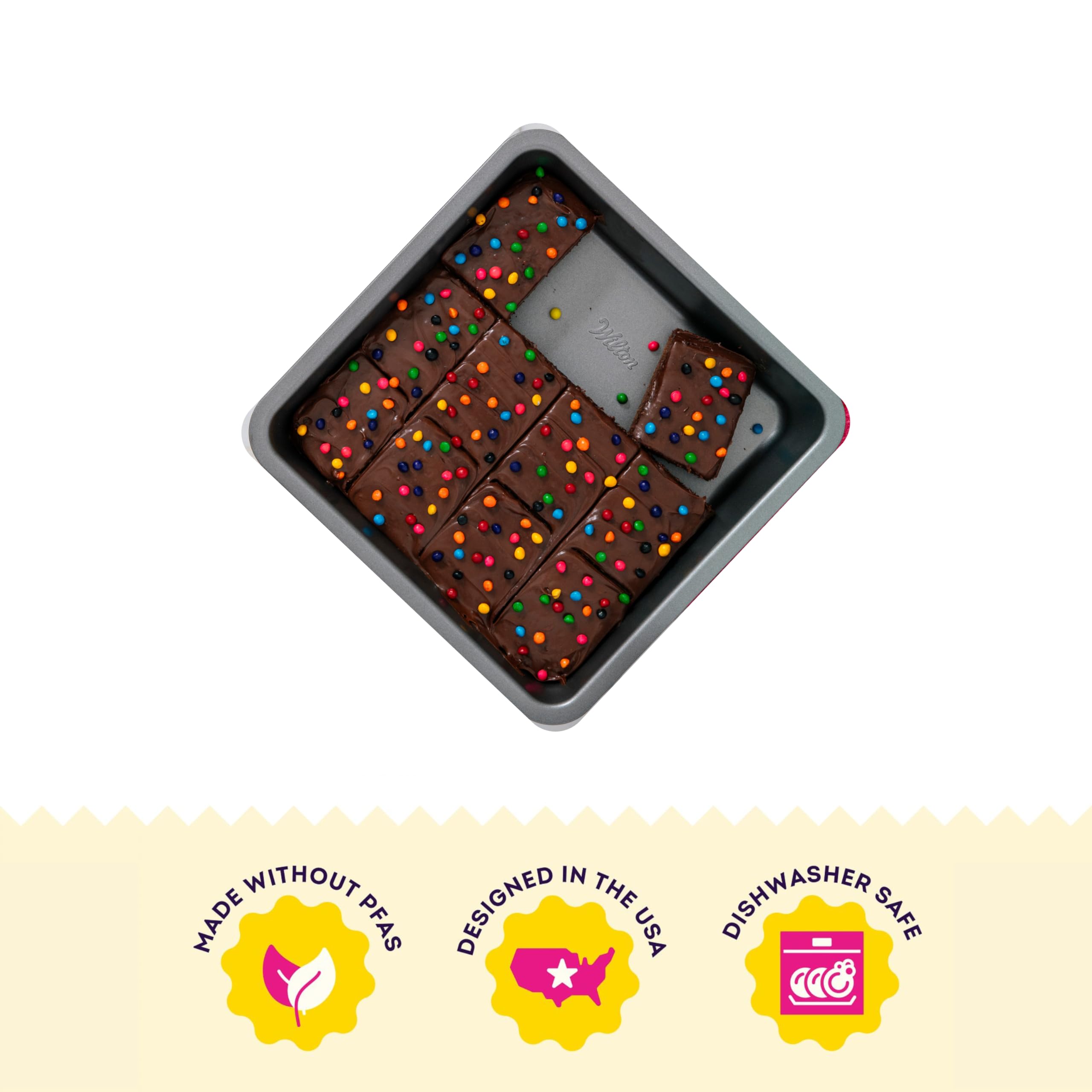 Wilton Silver Non-Stick 8 x 8 Inch Square Brownie Cake Pan, Cold-Rolled Steel Bakeware, Made without PFAS, Packaging May Vary