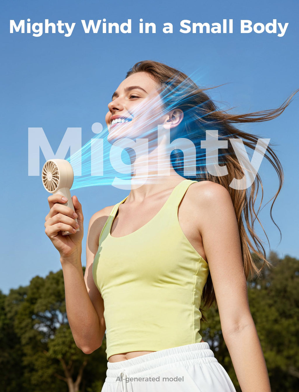 Aecooly Mighty Portable Fan, Powerful Handheld Fan, USB Rechargeable [10H Max Cooling Time], Mini Personal Battery Powered, Pocket for Travel, Summer, Gifts for Women, Girls -Beige