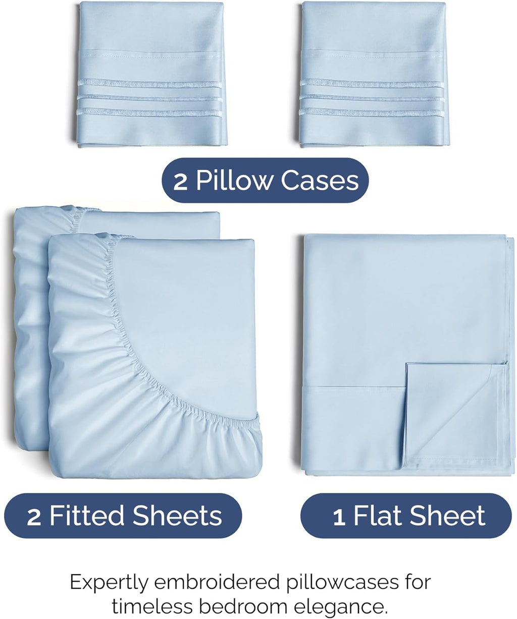 Split King Size 5-Piece Sheet Set | Comfy Cooling Bed Sheets - Luxury Hotel Quality - Deep Pockets, Soft, Wrinkle-Free - Oeko-Tex Certified - Sky Blue