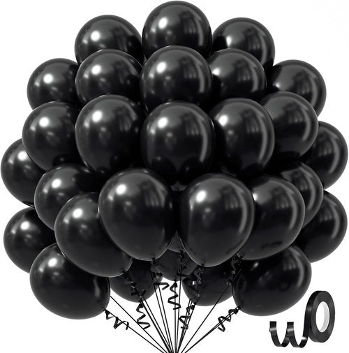 Awenztech Black Balloons - 12 Inch Latex Party Balloons | 50 Pack for Graduation & Halloween Decor