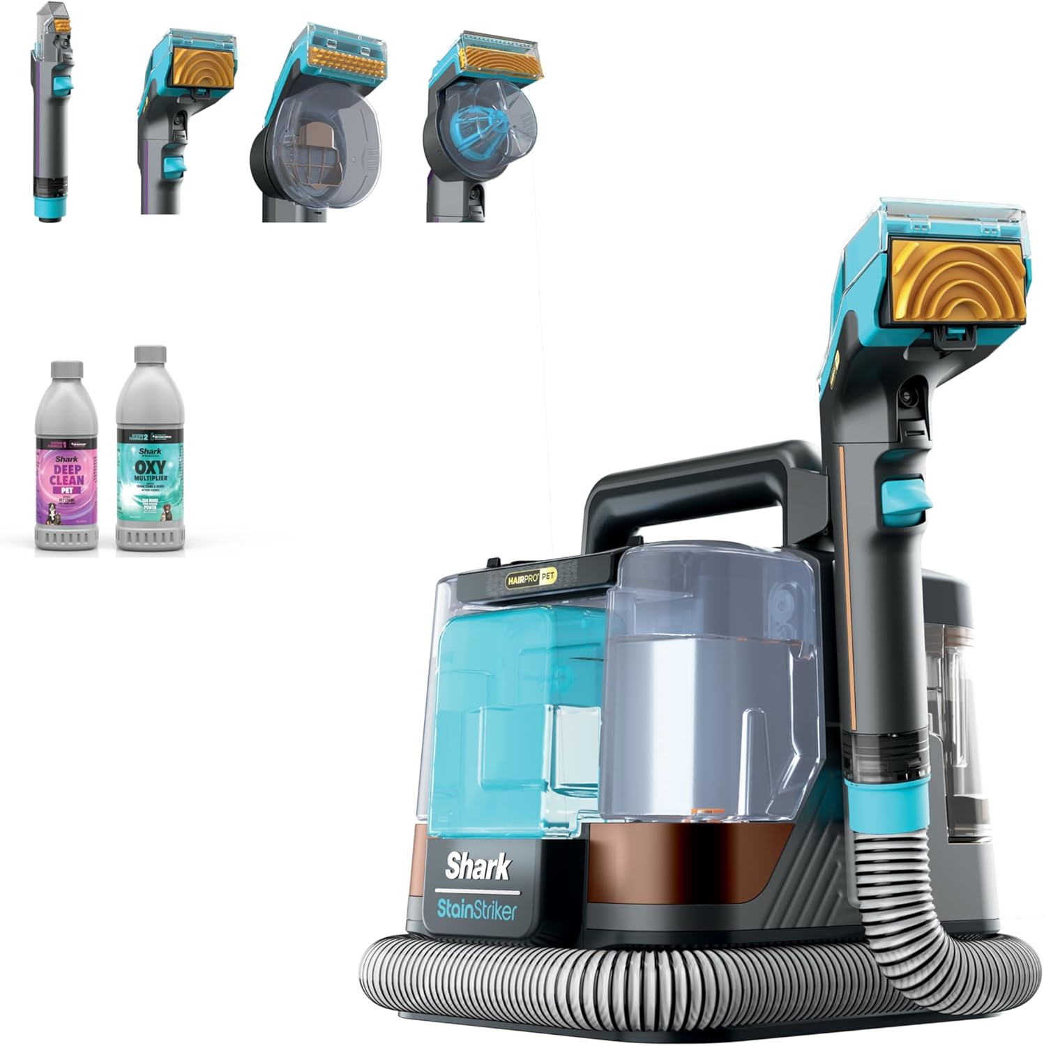 Shark StainStriker HairPro Portable Carpet Cleaner - Self-Cleaning with Pet Tools & Solutions | Copper, 4 Cleaning Tools