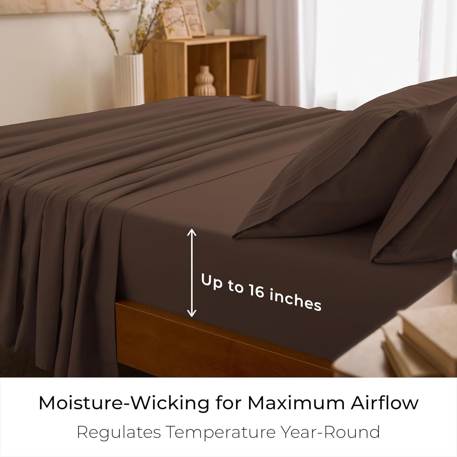Mellanni King Sheets Set - 4 PC Hotel Luxury Bedding | Extra Soft, Cooling, Wrinkle-Resistant (Brown)
