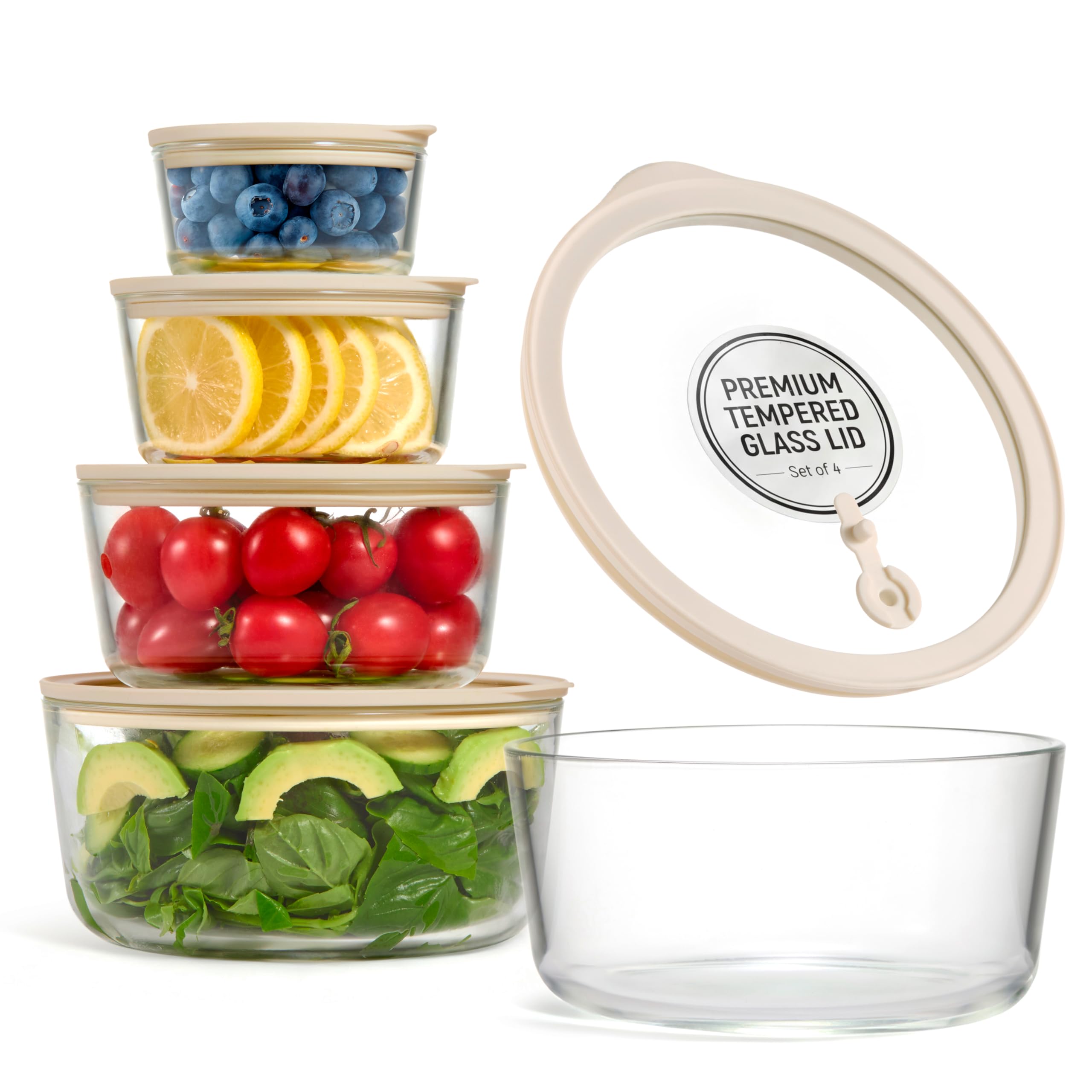 Vase and Vessel Glass Storage Container Set, Borosilicate Glass, Tempered Glass Lids, Baking Pan, Airtight with Vents, Microwave, Oven & Dishwasher Safe, (Circular - Set Of 4)