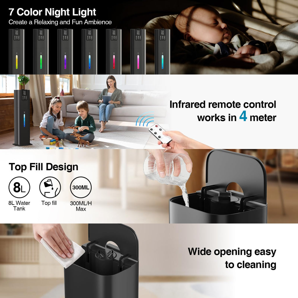 Smart Humidifiers Large Room Bedroom Home, 2.11Gal(8L) Quiet Top Fill Cool Mist Humidifier, Smart App & Remote Control, 3 Speed Humidifier with 360° Nozzle, Humidity Setting for Baby Office(Blue)