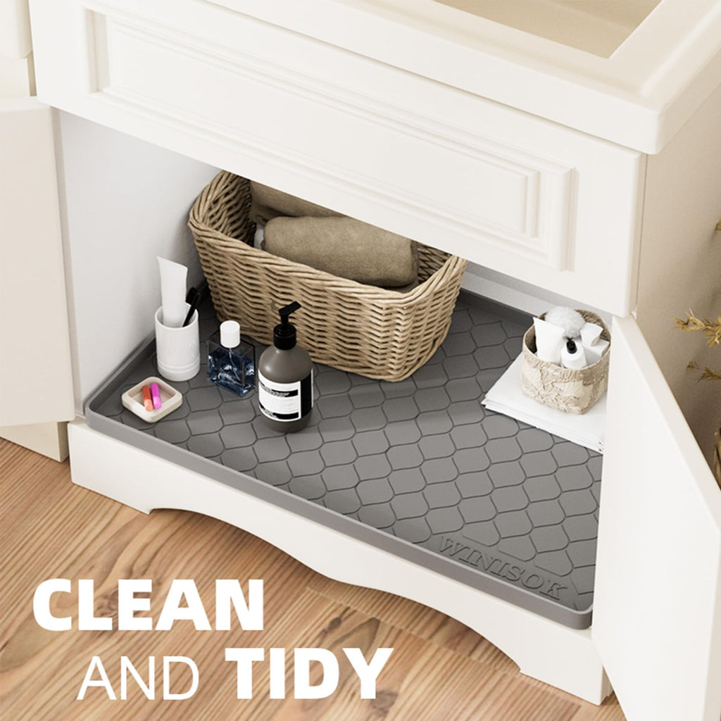 Winisok Silicone Under Sink Mat 19" x 19", kitchen Essentials and Gadgets, Shelf liner and Cabinet Protector, Home Organizers and Storage, Waterproof Bathroom Tray