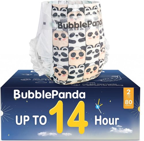 BubblePanda Overnight Diapers - Nighttime Protection with Dual Absorbent Core | Size 2, 80 Count