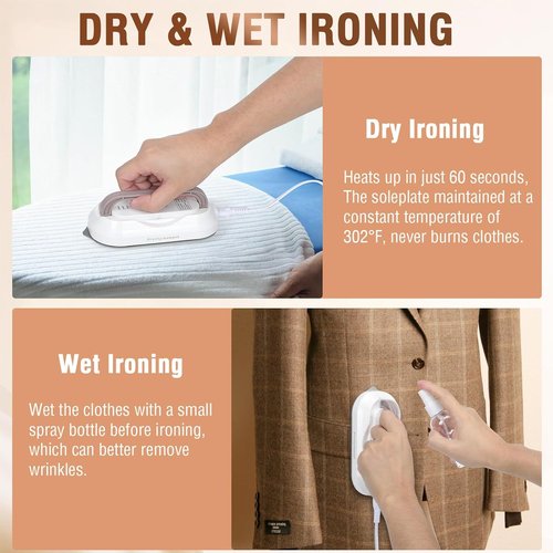 Biupky Mini Travel Iron - Fast Heating 300W with Ceramic Non-Stick Soleplate | Lightweight 0.8lbs
