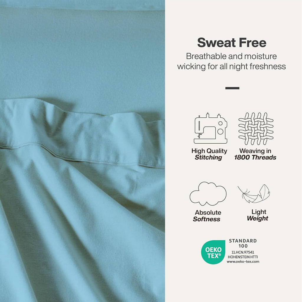 QUEENSBAY Queen Sheet Set - 4 Pieces Super Soft Microfiber with 16-Inch Deep Pocket | Cooling & Wrinkle-Free Aqua Blue Bedding