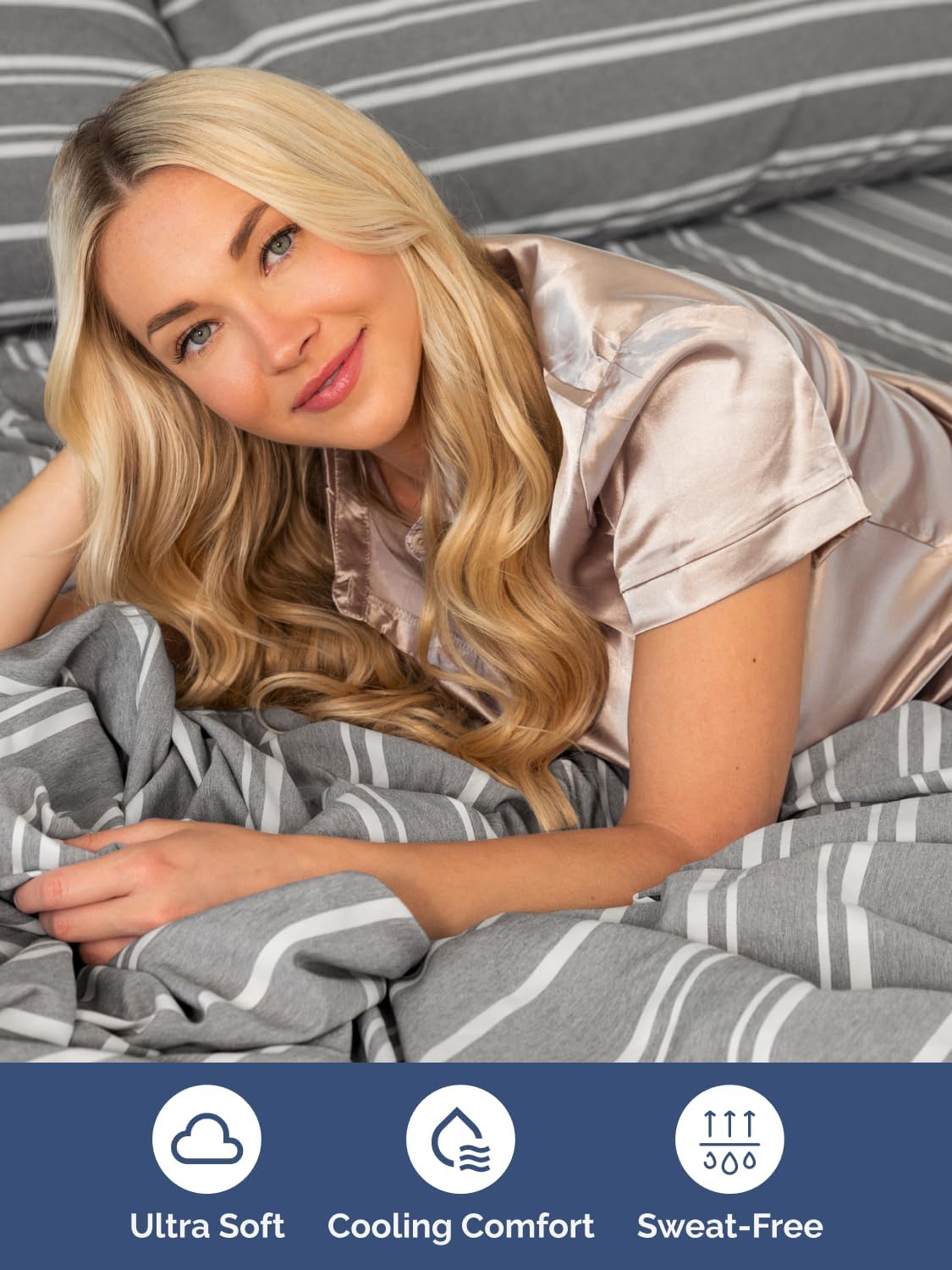 Skiennix Extra Deep Queen Sheet Set | 6-Piece Breathable Cooling Bedding - Soft, Wrinkle-Free, Grey Stripes