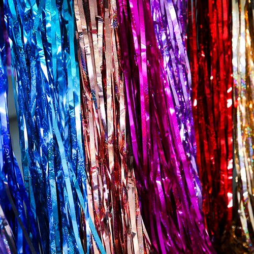 GZ-LAOPAITOU Blue Foil Fringe Curtains - 2 Pack 3.3x8.2 Ft Party Backdrop for Weddings, Birthdays & Events