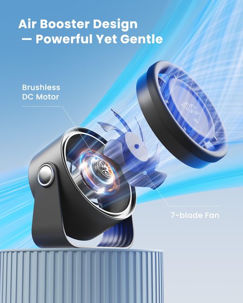 Gaiatop Small Desk Fan Rechargeable, Quiet Personal Table Fan, Touch Control Display, 360° Tilt, 5-Speed Strong Wind, 4000mAh Battery, Small Fans for Bedroom Dorm Office, Gifts for Women Men, Black