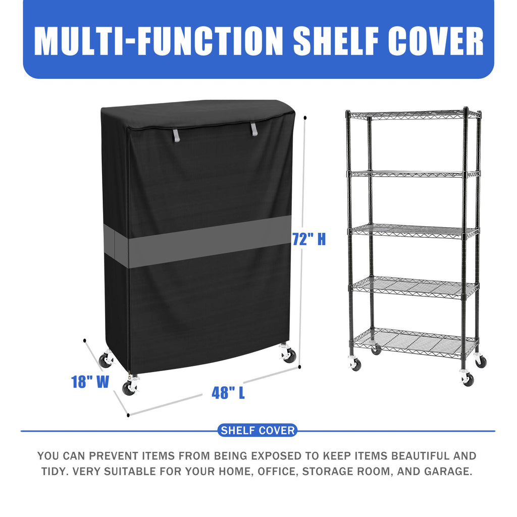 MOLLYAIR Wire Shelf Cover,600D Heavy Duty Waterproof Dustproof Standing Shelf Units Cover, Storage Rack Cover with Zipper for Metal Shelving (48" W x 18" D x 72" H)