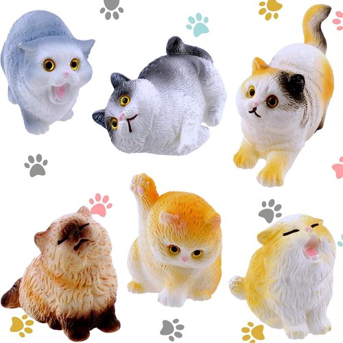 Exasinine Miniature Cat Figurines - 12 Cute Kittens for Fairy Garden & DIY Terrarium Decor