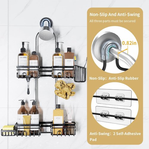 KEGII Hanging Shower Caddy - Rustproof Organizer with Soap Dish, Toothbrush Holder & Hooks | Ideal for Handheld Showerheads