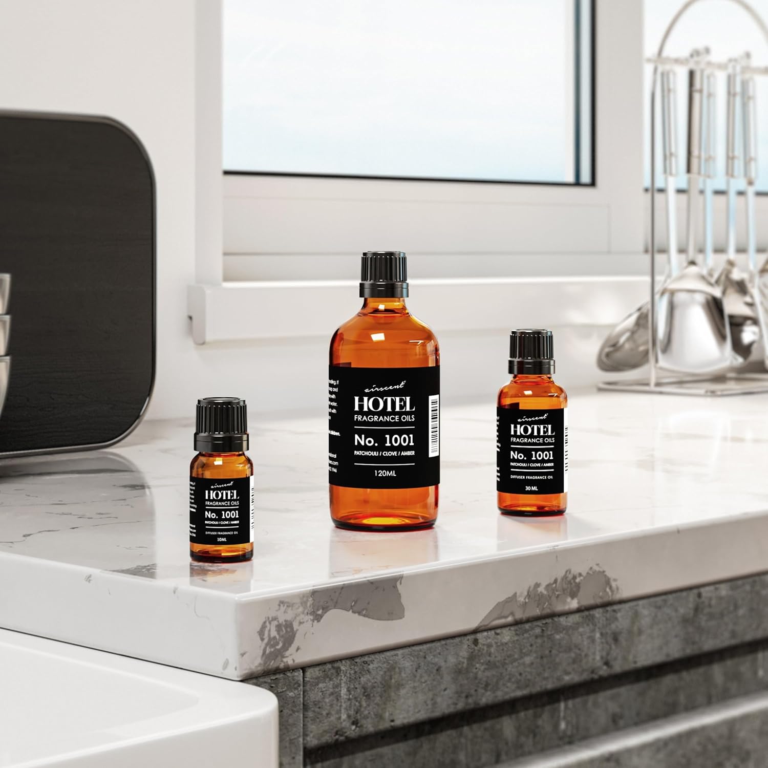 AirScent Hotel Diffuser Oil No. 1001 - Premium Patchouli Clove Amber Fragrance - 10 mL Glass Dropper Bottle